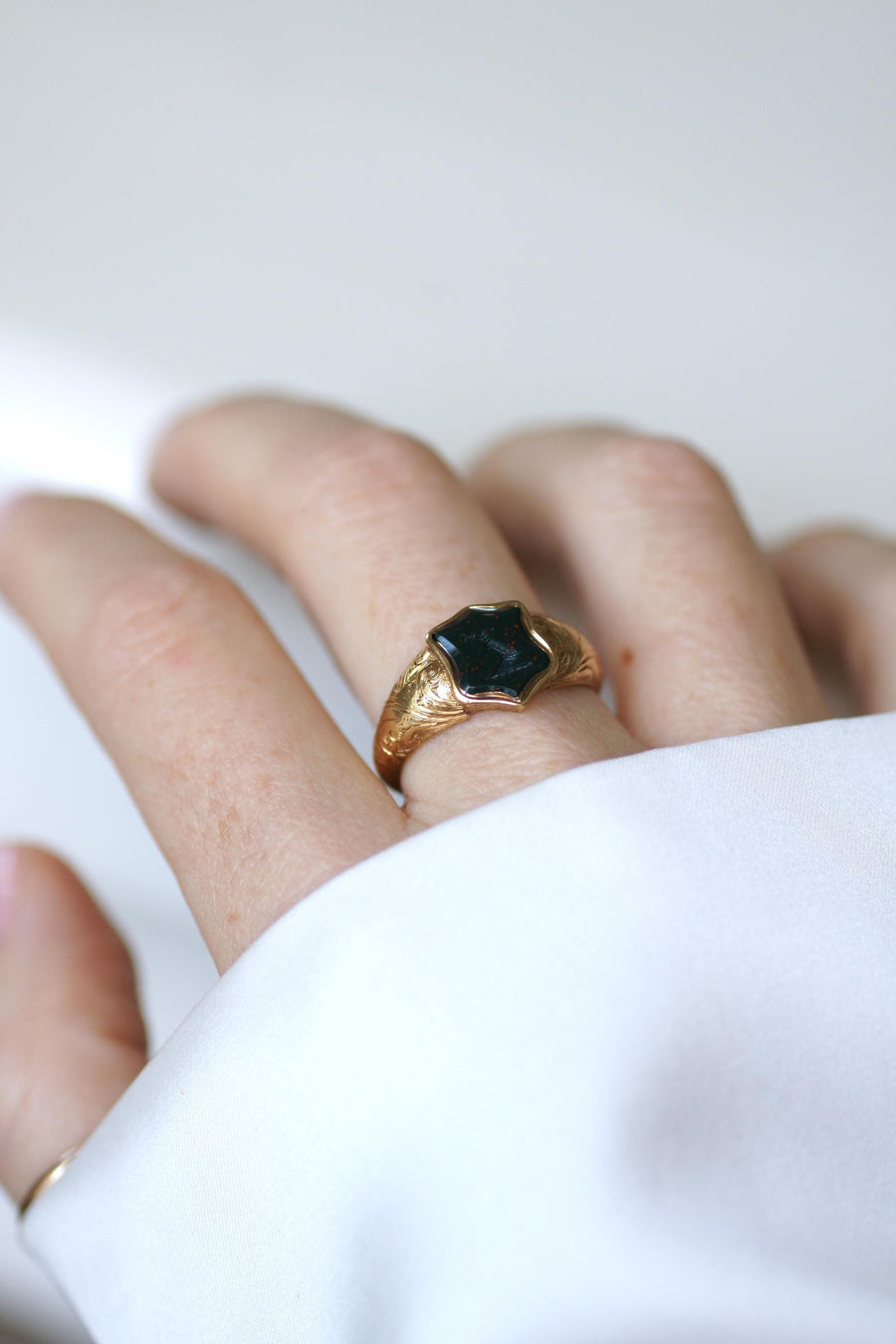 Antique Ring Blood Jasper Intaglio on Yellow Gold