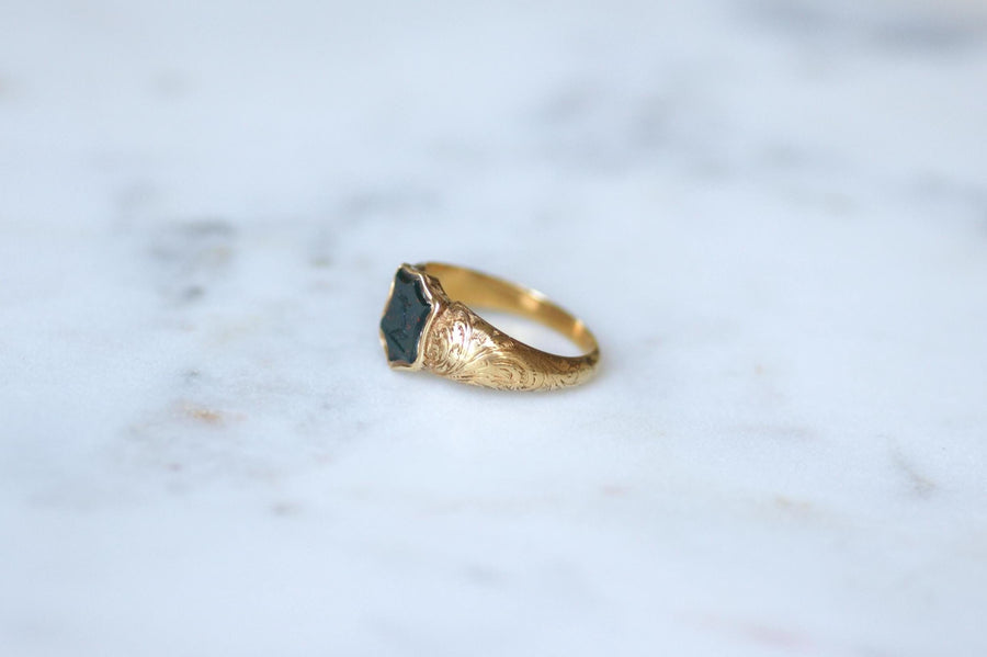 Antique Ring Blood Jasper Intaglio on Yellow Gold