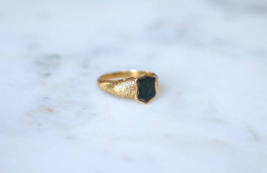 Antique Ring Blood Jasper Intaglio on Yellow Gold
