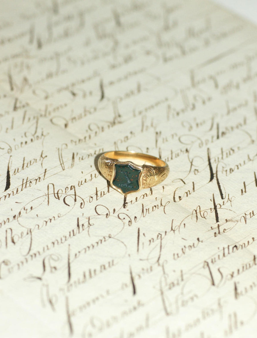Antique Ring Blood Jasper Intaglio on Yellow Gold
