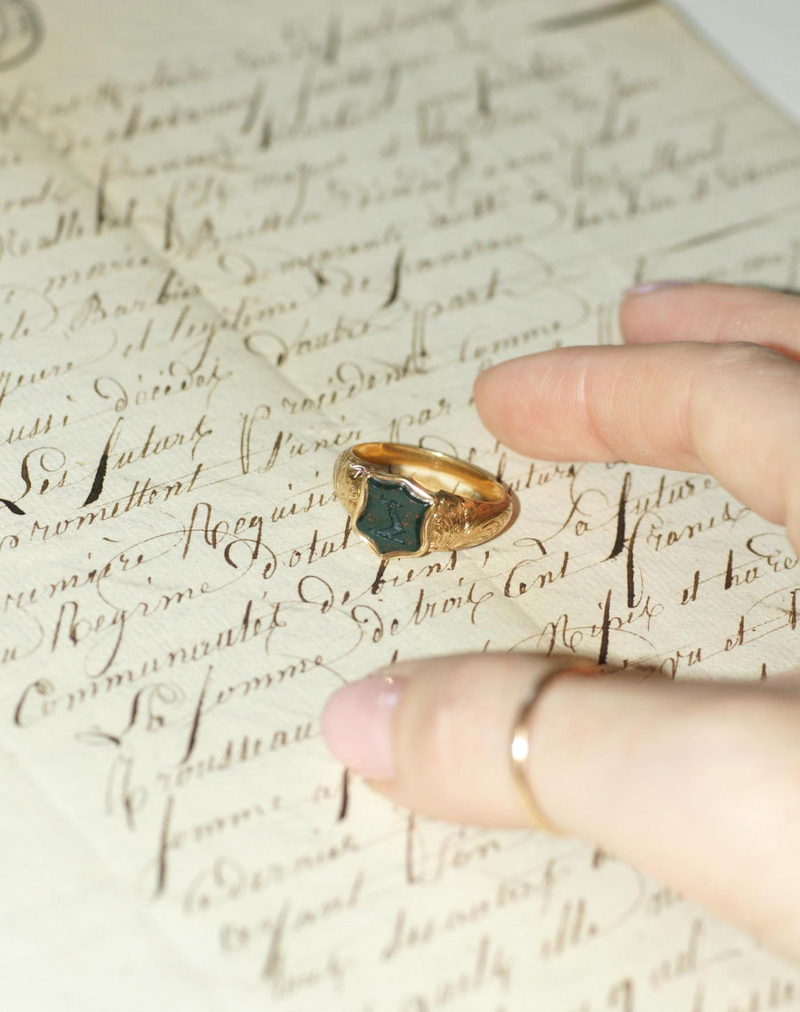 Antique Ring Blood Jasper Intaglio on Yellow Gold