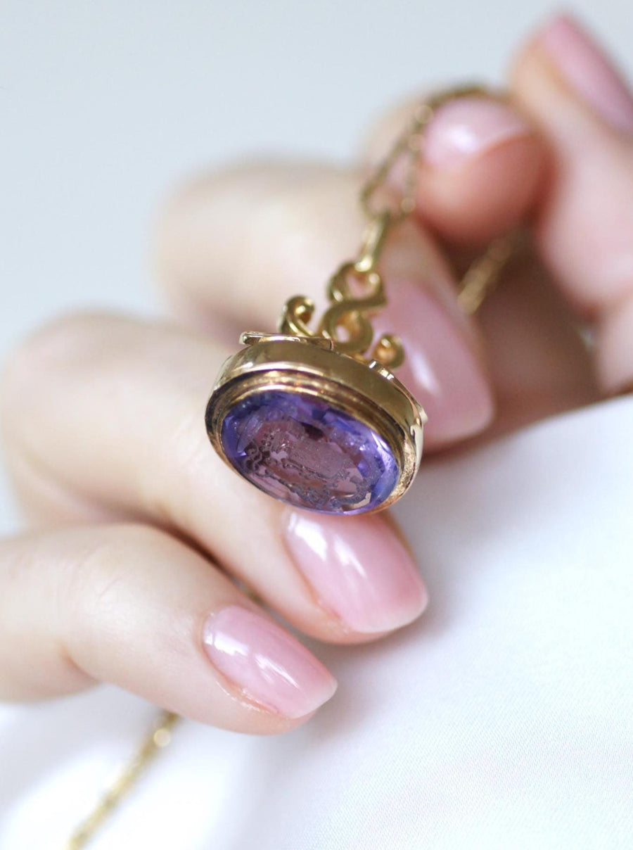 Yellow Gold and Amethyst Seal Pendant Ecclesiastical Armory Intaglio