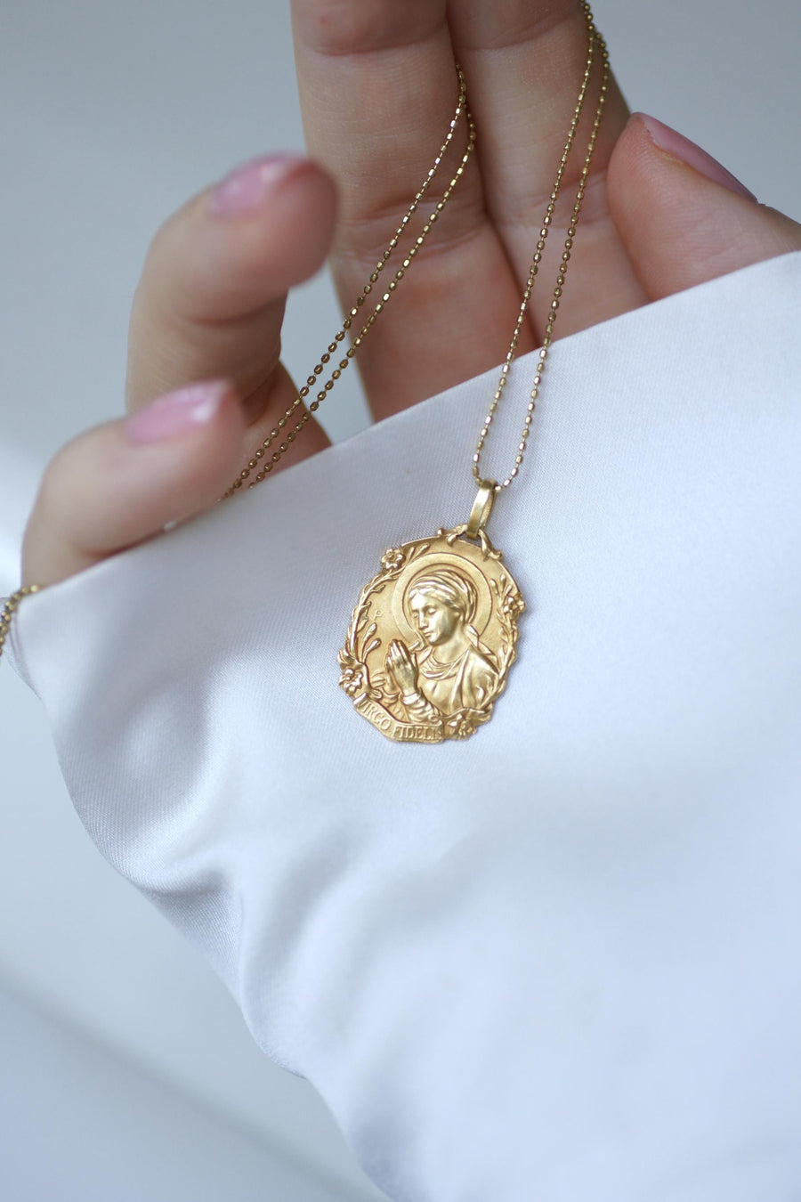 Antique Yellow Gold Virgin Mary Virgo Fidelis Medal