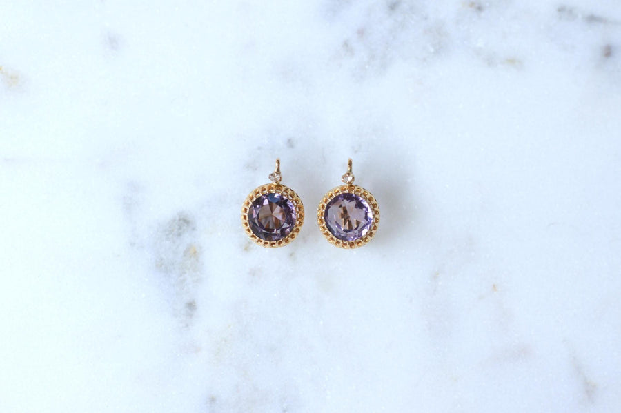 Antique Amethyst and Diamond Dormeuse Earrings on Yellow Gold