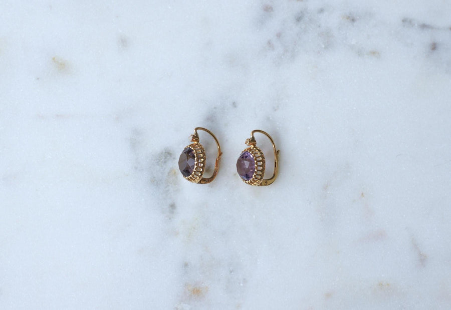 Antique Amethyst and Diamond Dormeuse Earrings on Yellow Gold
