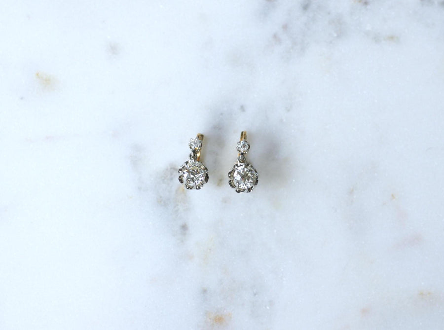 Antique 2.15 ct Diamond Dormeuse Earrings on Gold and Platinum