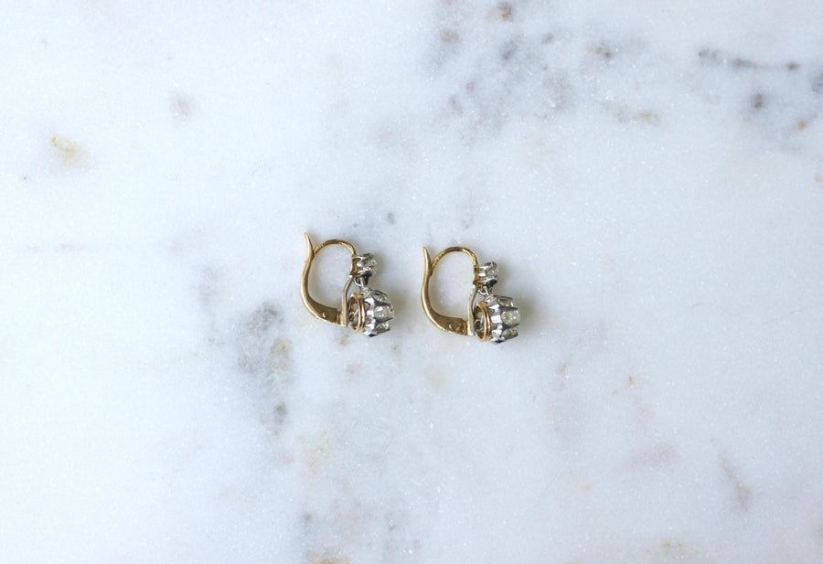 Antique 2.15 ct Diamond Dormeuse Earrings on Gold and Platinum