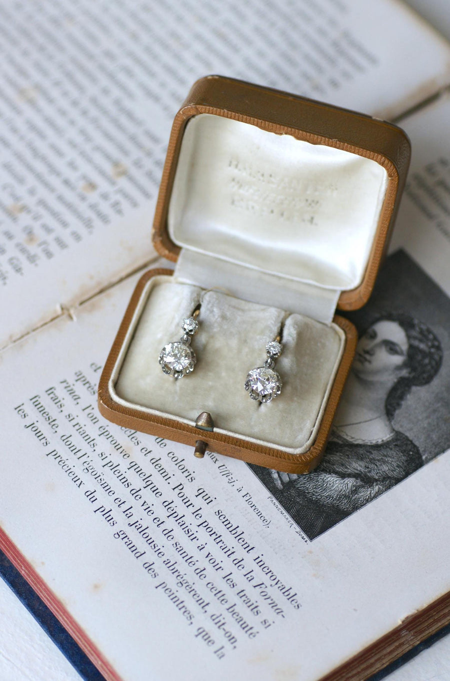 Antique 2.15 ct Diamond Dormeuse Earrings on Gold and Platinum