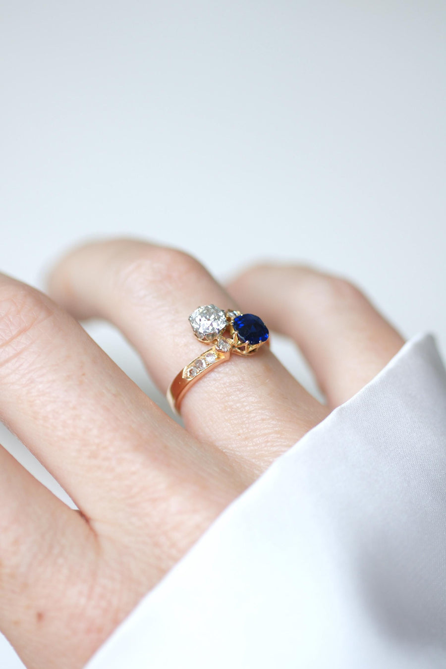 Toi et Moi Ring Sapphire and Diamond on Rose Gold and Platinum
