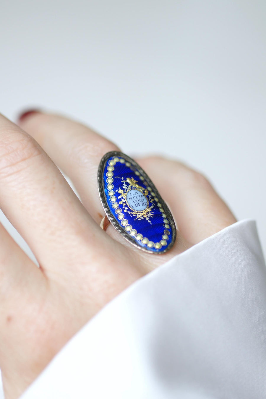 18th Century Sentimental Friendship Ring Gold and Silver Enamel