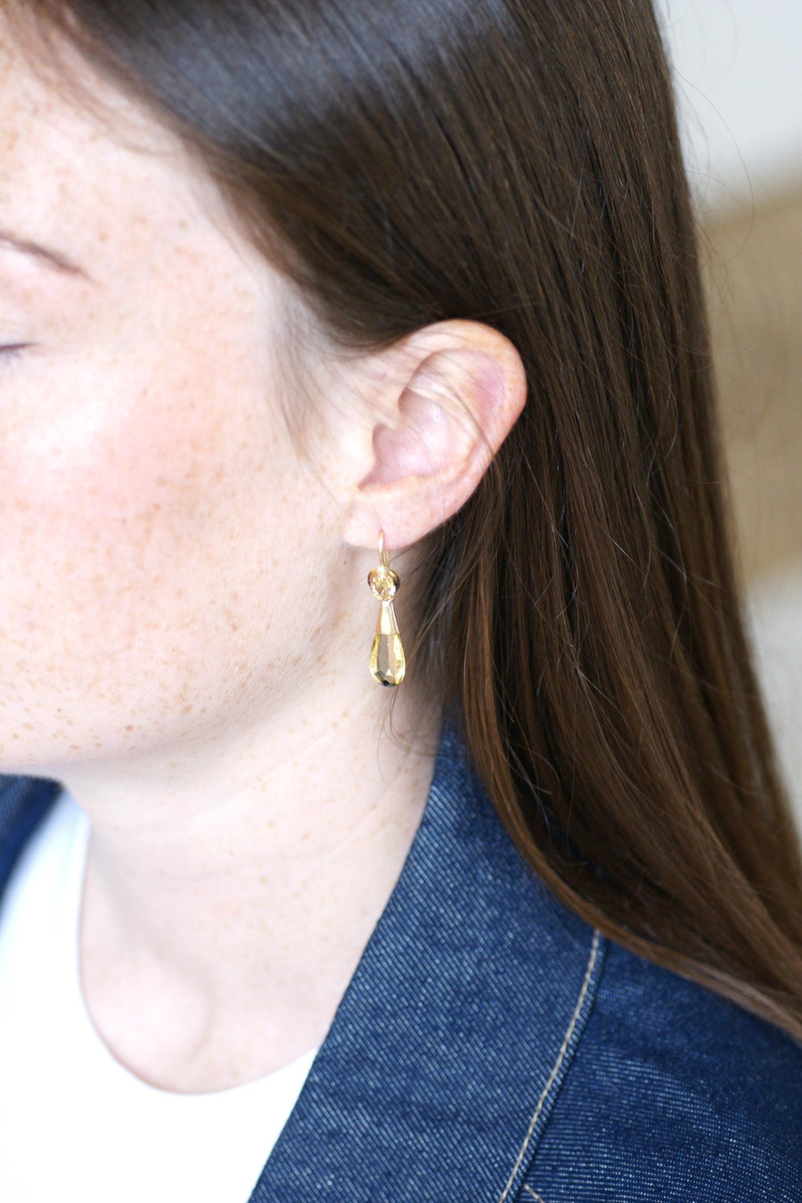 Earrings Citrine Drop on Yellow Gold