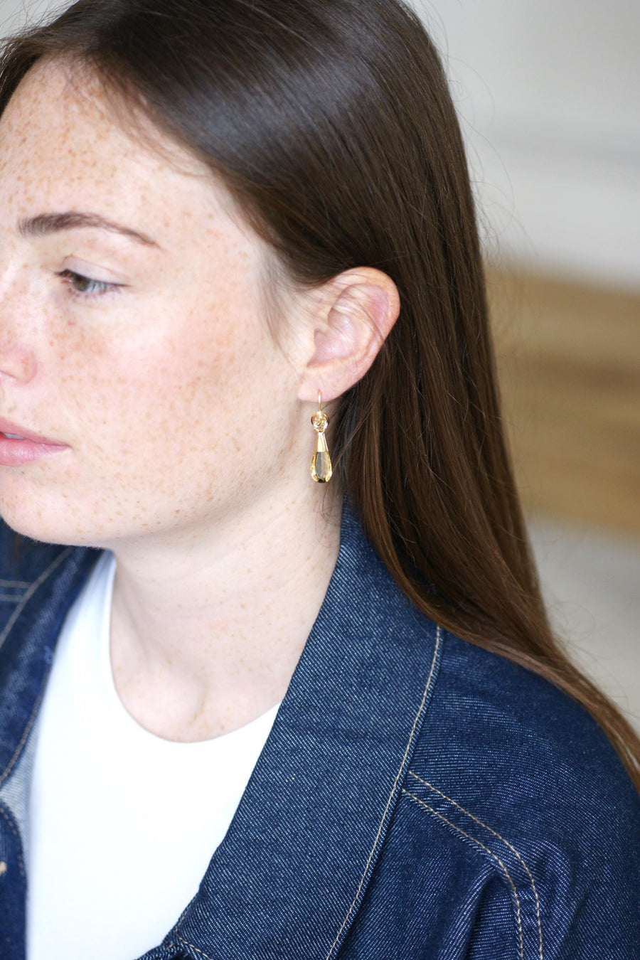 Earrings Citrine Drop on Yellow Gold