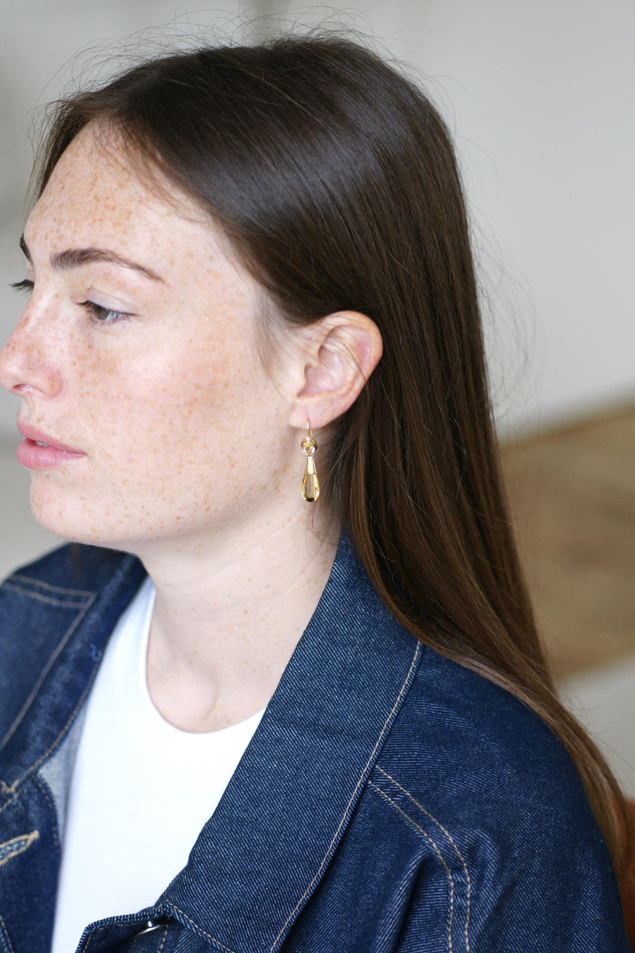 Earrings Citrine Drop on Yellow Gold