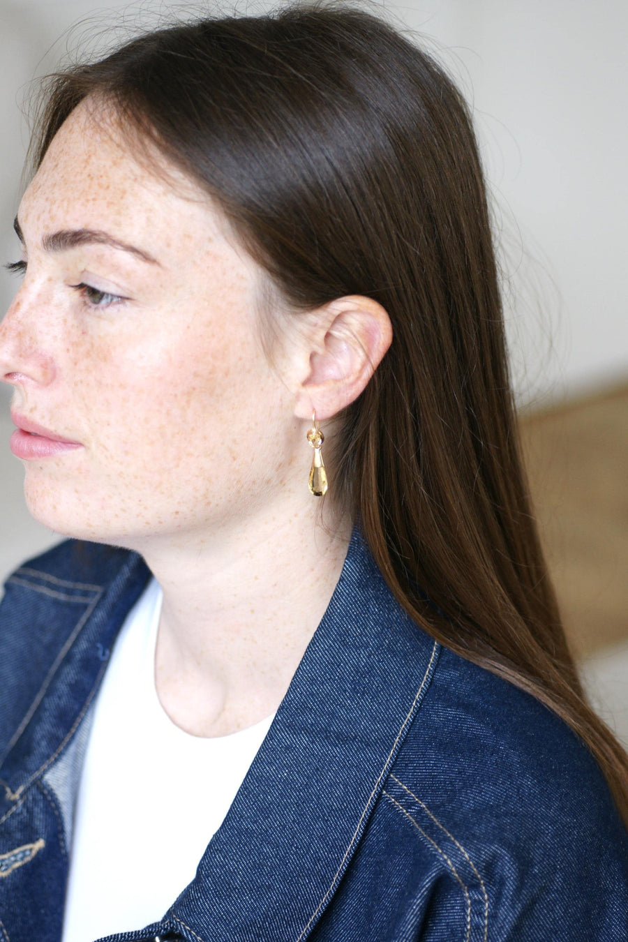 Earrings Citrine Drop on Yellow Gold