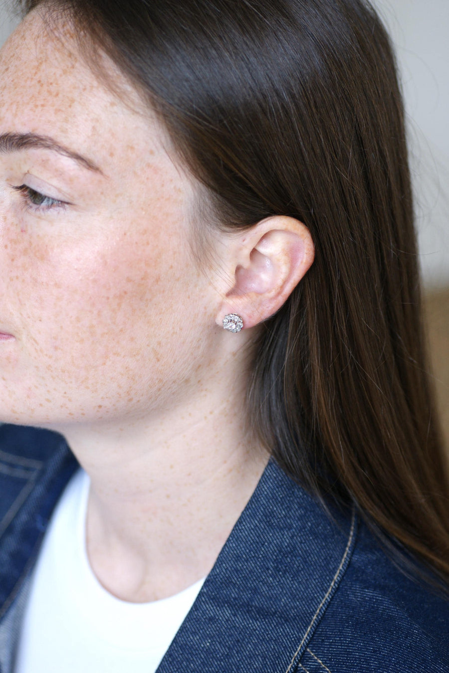 Marguerite Earrings Diamonds 0.70 Ct on Gold and Platinum