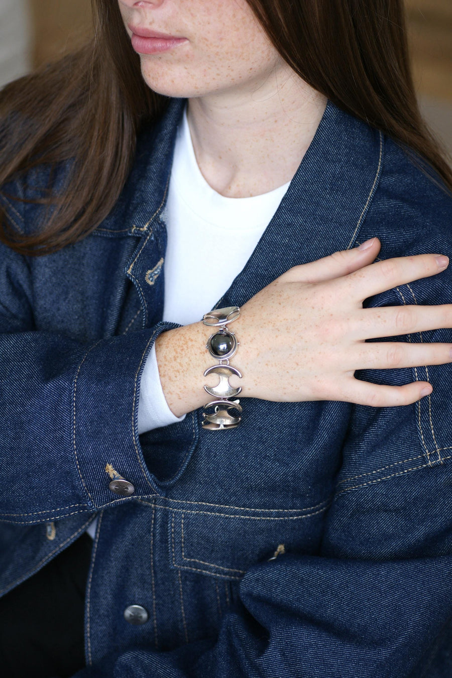 Henning Koppel for Georg Jansen Silver Bracelet Articulated Hematite Clasp