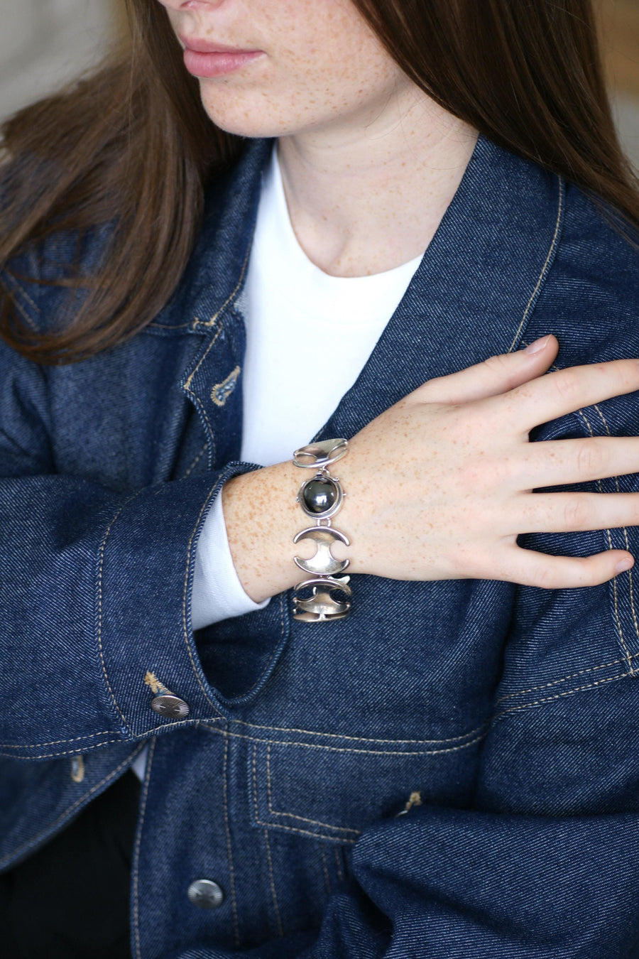 Henning Koppel for Georg Jansen Silver Bracelet Articulated Hematite Clasp