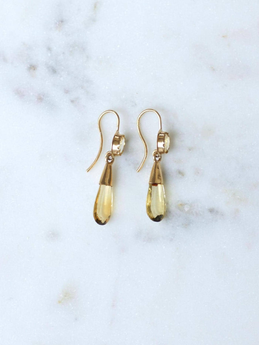 Earrings Citrine Drop on Yellow Gold