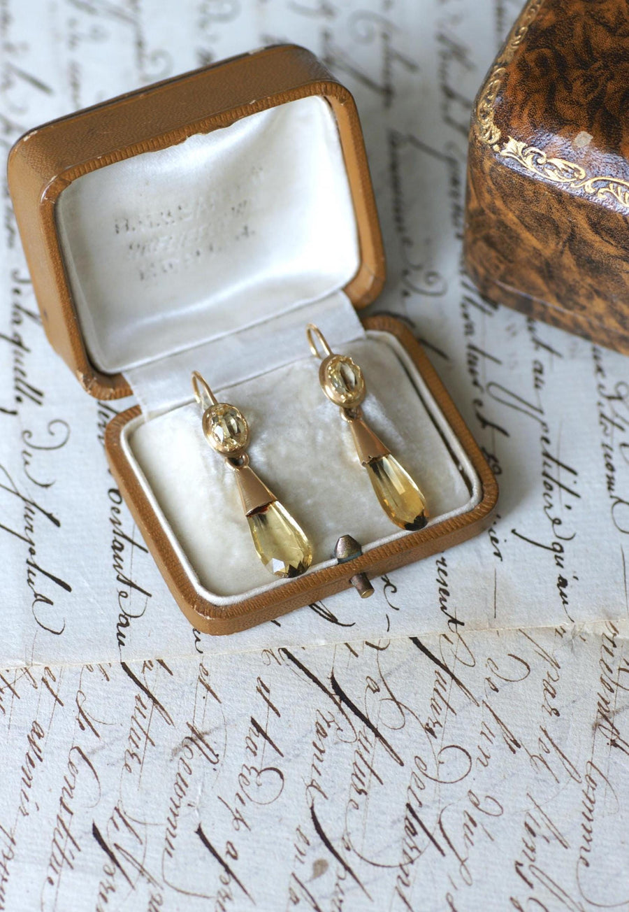 Earrings Citrine Drop on Yellow Gold