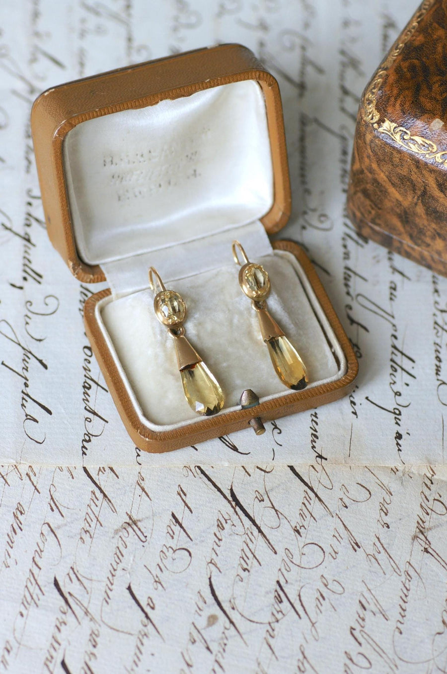 Earrings Citrine Drop on Yellow Gold