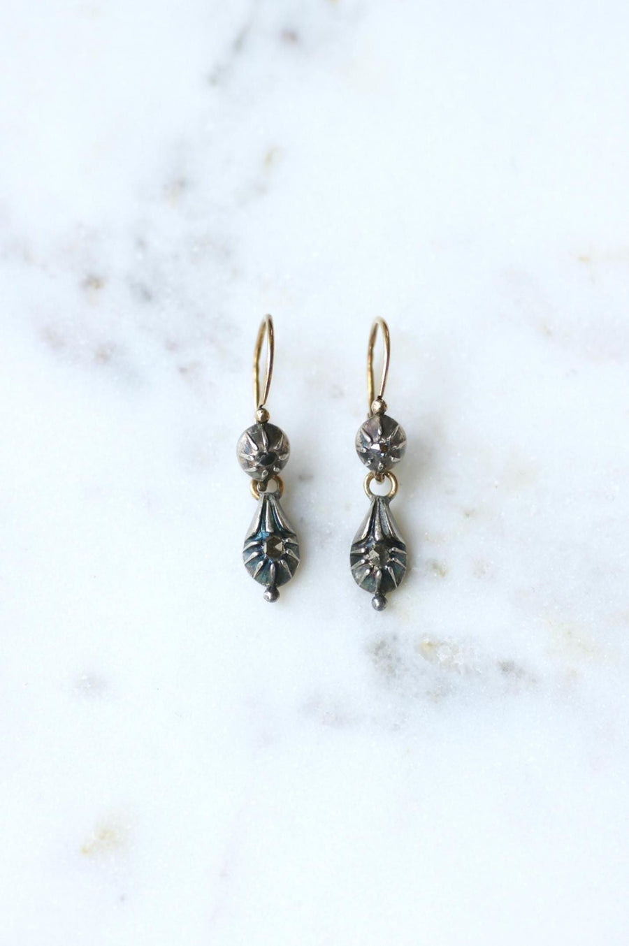 Antique Gold and Silver Diamond Dormeuse Earrings