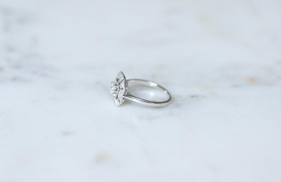 Octagonal Art Deco Ring 0.60 Ct Diamonds on White Gold and Platinum