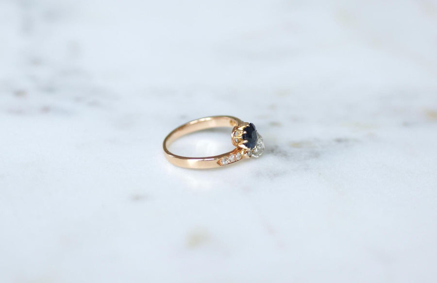 Toi et Moi Ring Sapphire and Diamond on Rose Gold and Platinum