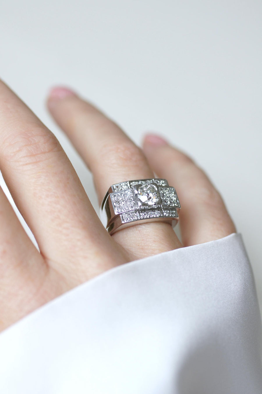 Large Art Deco Band Ring Diamonds 2.10 Cts on Platinum