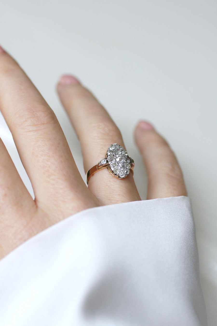 Ring Marquise Ancienne Diamonds 1.30 Cts on Rose Gold and Platinum