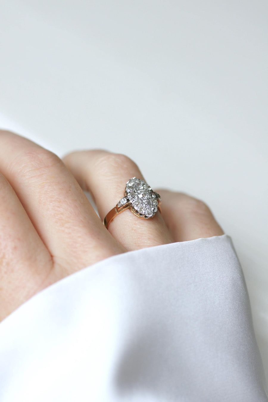 Ring Marquise Ancienne Diamonds 1.30 Cts on Rose Gold and Platinum