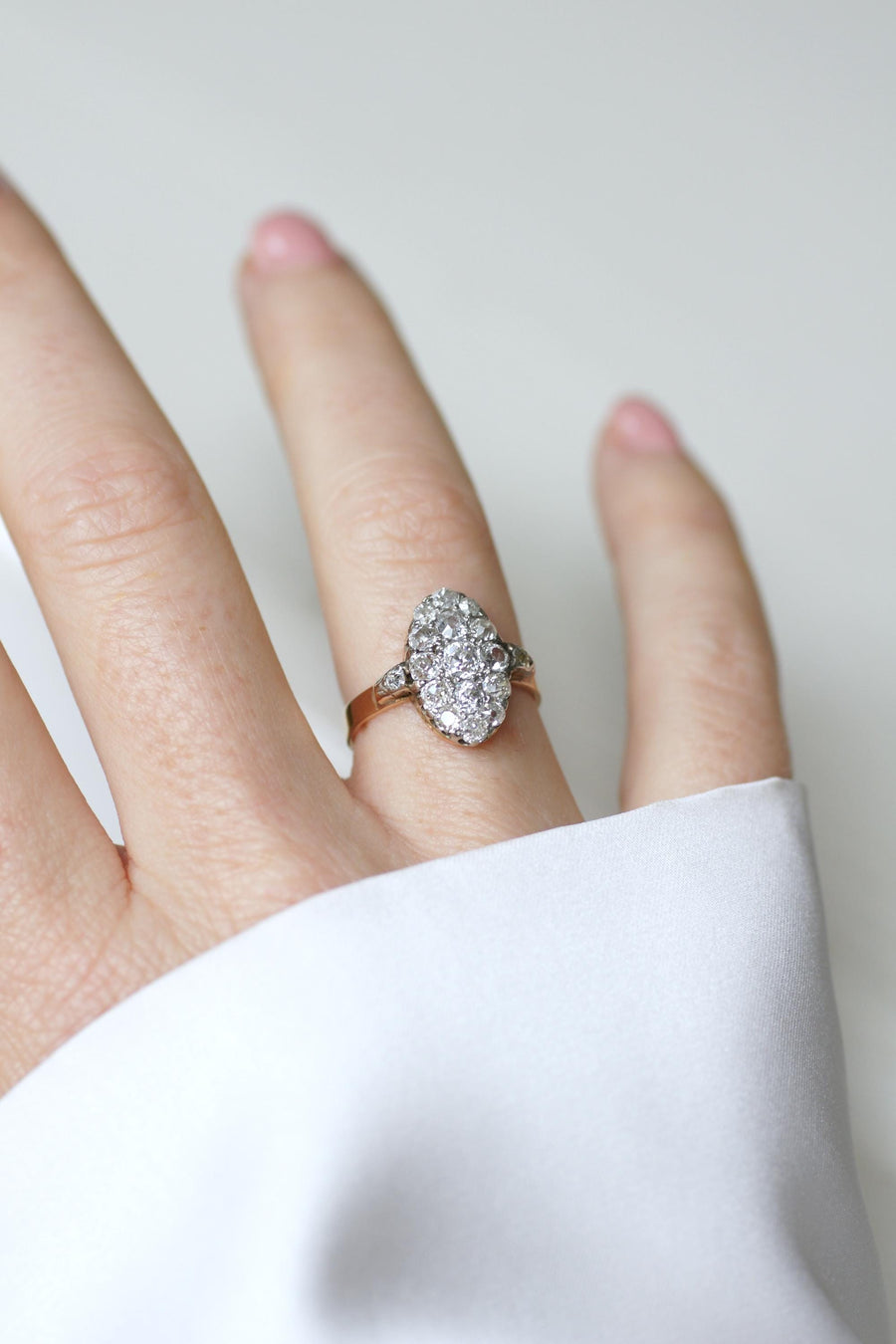 Ring Marquise Ancienne Diamonds 1.30 Cts on Rose Gold and Platinum