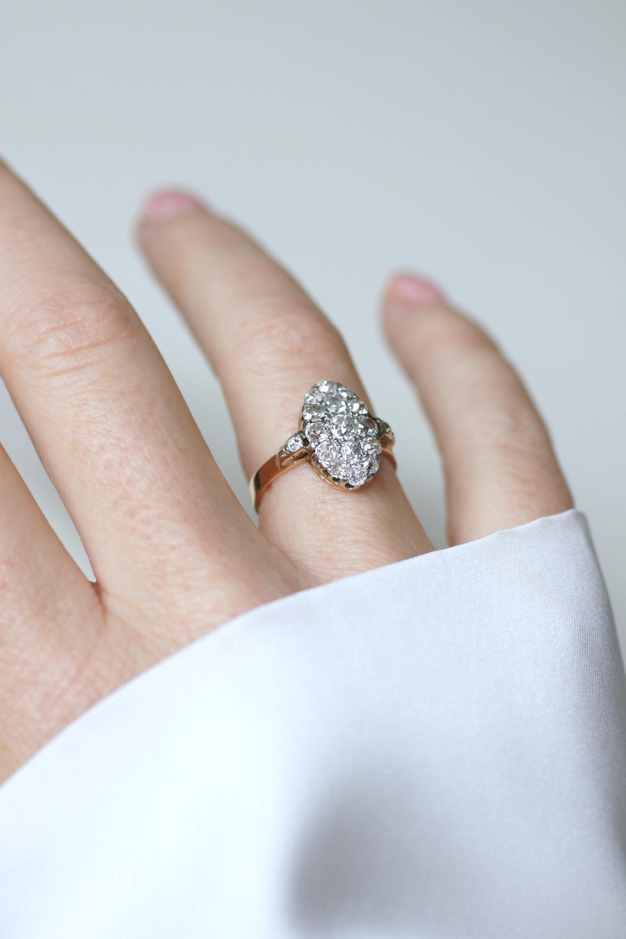 Ring Marquise Ancienne Diamonds 1.30 Cts on Rose Gold and Platinum