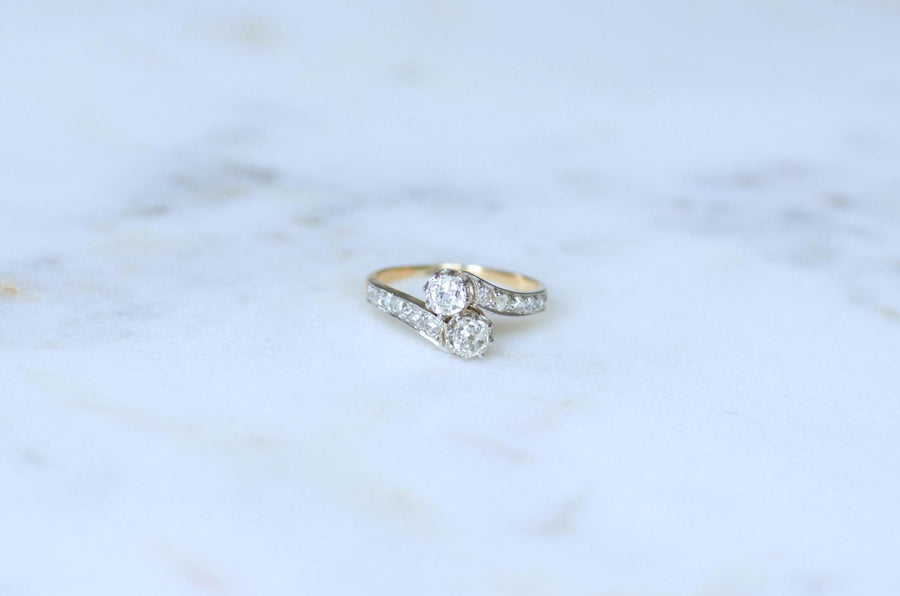 Toi et Moi Antique Ring Diamonds on Yellow Gold and Platinum