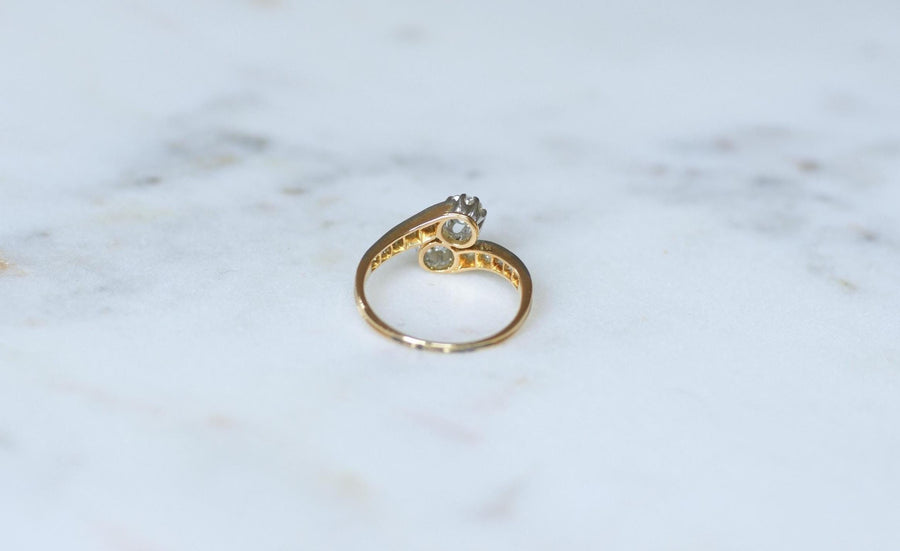 Toi et Moi Antique Ring Diamonds on Yellow Gold and Platinum
