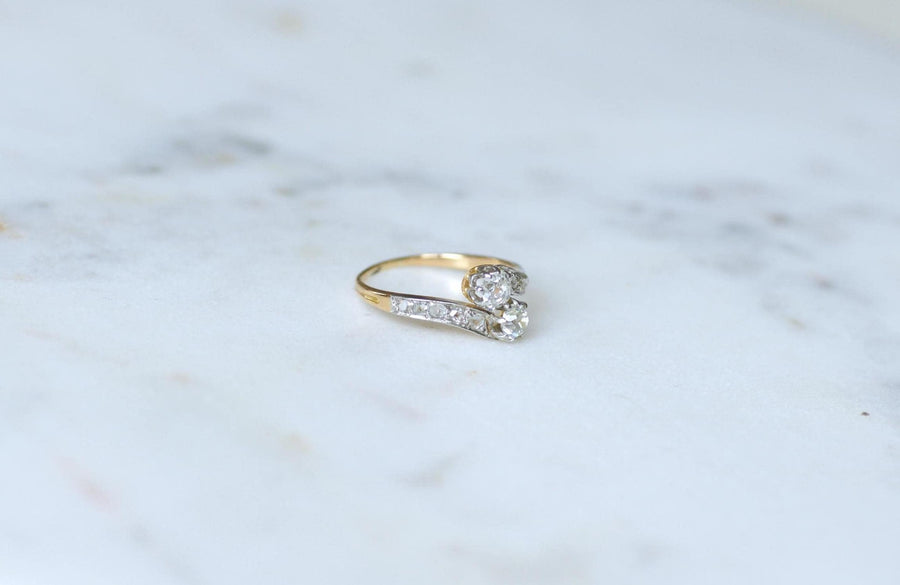 Toi et Moi Antique Ring Diamonds on Yellow Gold and Platinum