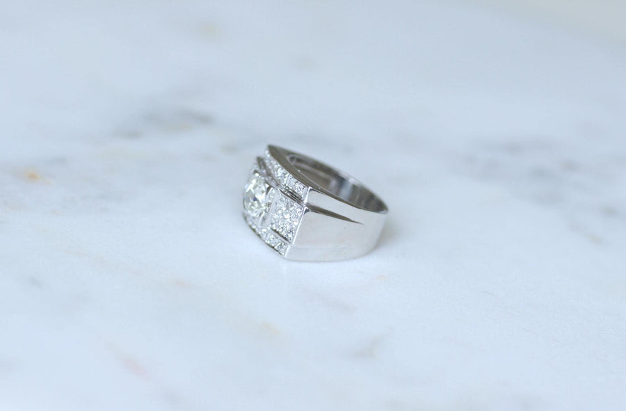 Large Art Deco Band Ring Diamonds 2.10 Cts on Platinum