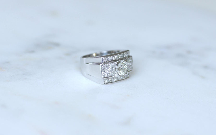 Large Art Deco Band Ring Diamonds 2.10 Cts on Platinum