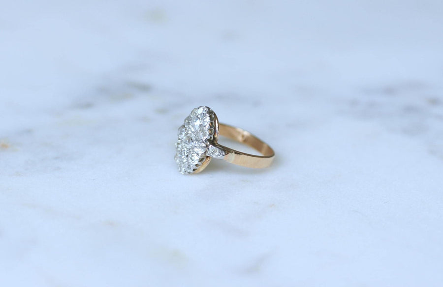 Ring Marquise Ancienne Diamonds 1.30 Cts on Rose Gold and Platinum