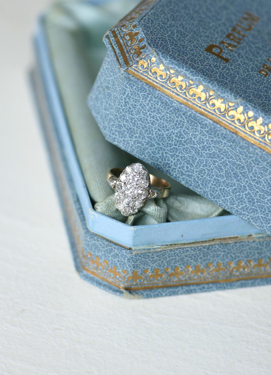 Ring Marquise Ancienne Diamonds 1.30 Cts on Rose Gold and Platinum