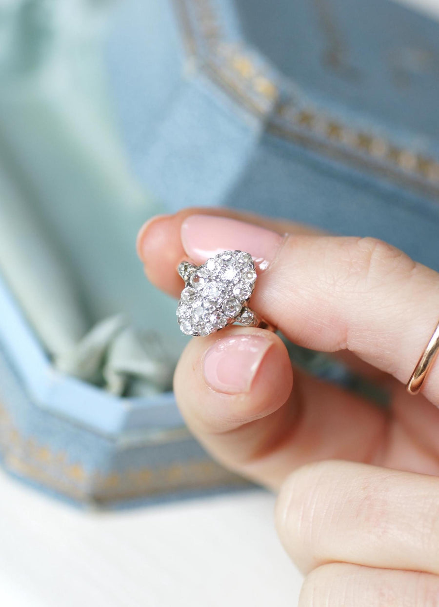 Ring Marquise Ancienne Diamonds 1.30 Cts on Rose Gold and Platinum