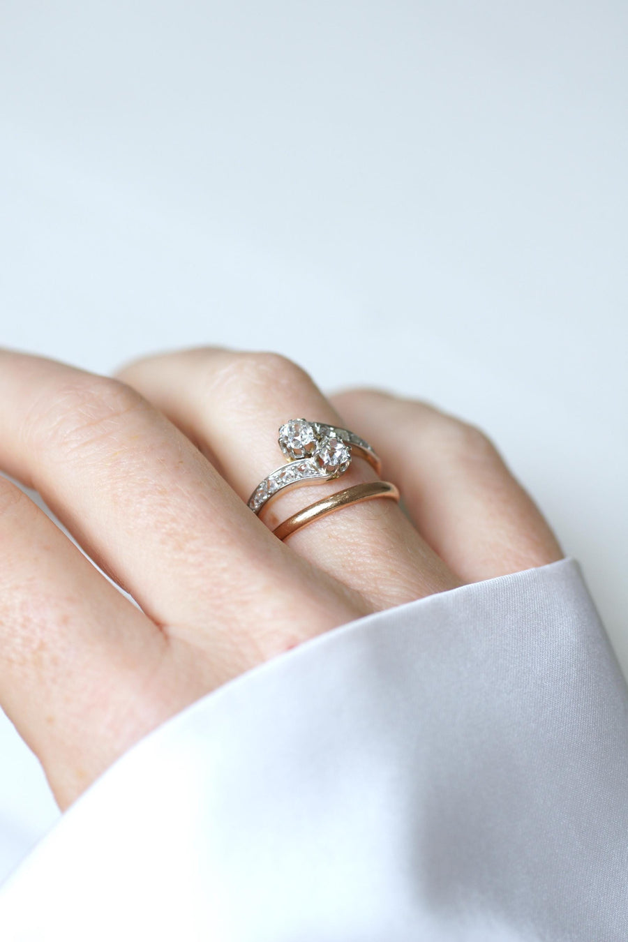 Toi et Moi Antique Ring Diamonds on Yellow Gold and Platinum