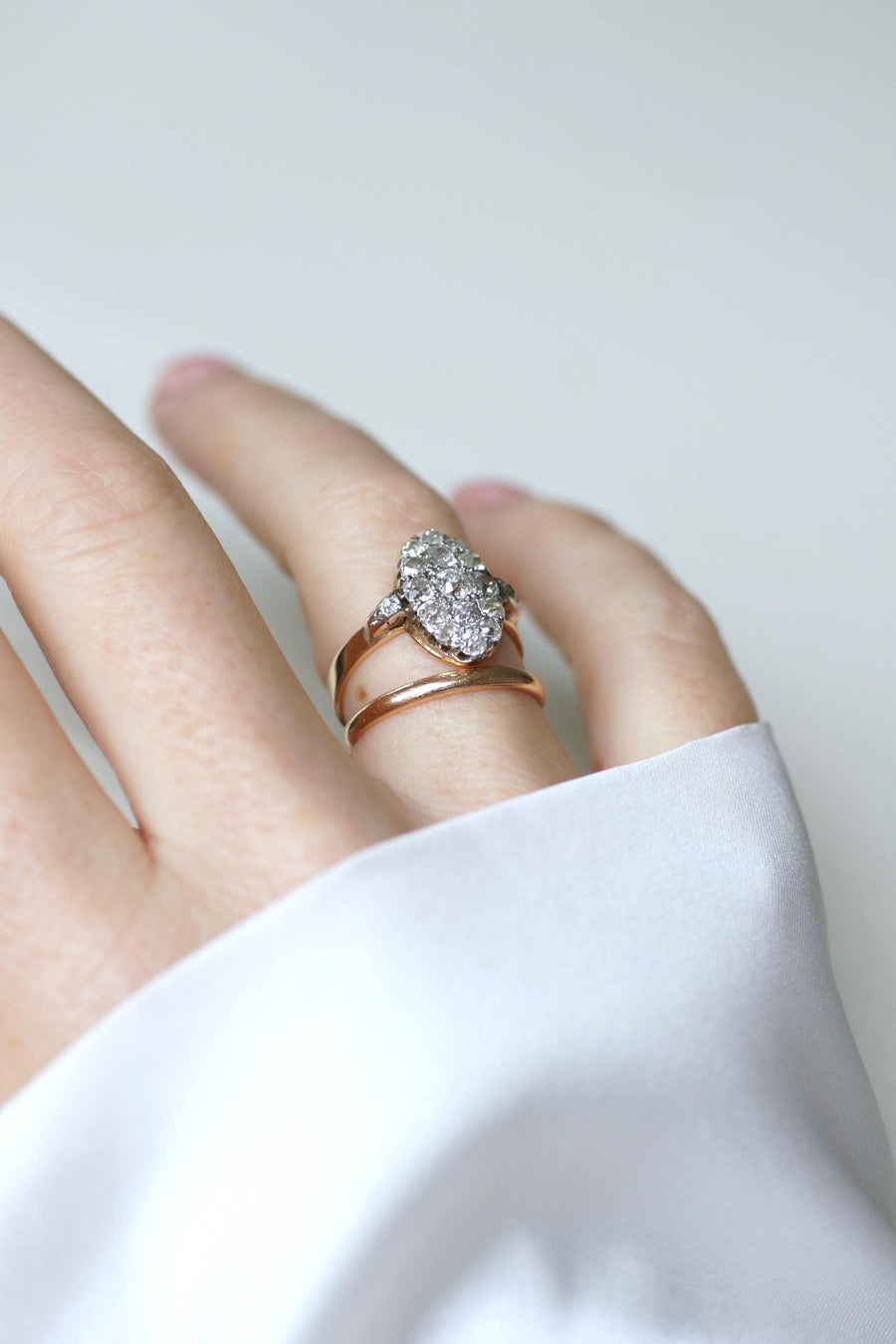 Ring Marquise Ancienne Diamonds 1.30 Cts on Rose Gold and Platinum