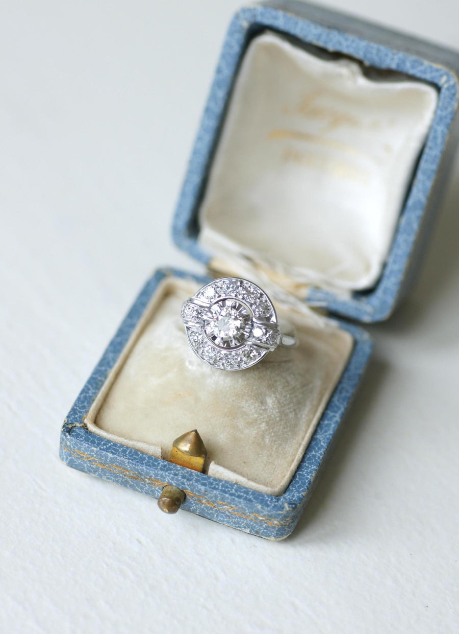 Art Deco Diamond Target Ring 1.05 Cts on White Gold and Platinum