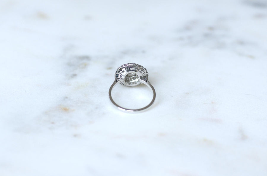 Art Deco Double Entourage Diamond Target Ring 0.60 Ct on White Gold and Platinum