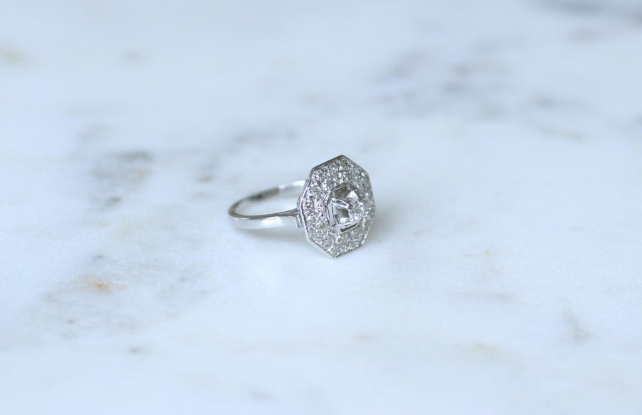 Octagonal Art Deco Platinum and Diamond Ring 0.65 Ct