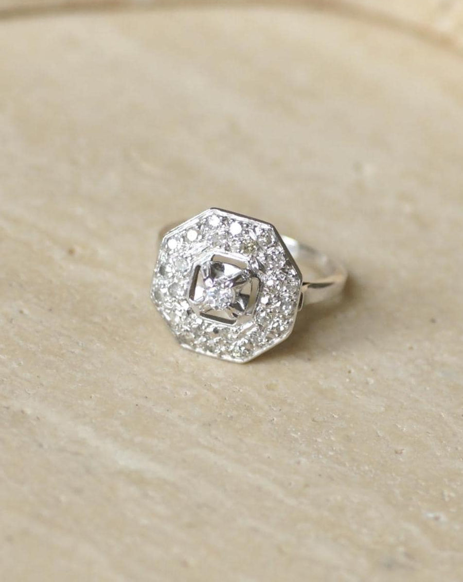 Octagonal Art Deco Platinum and Diamond Ring 0.65 Ct
