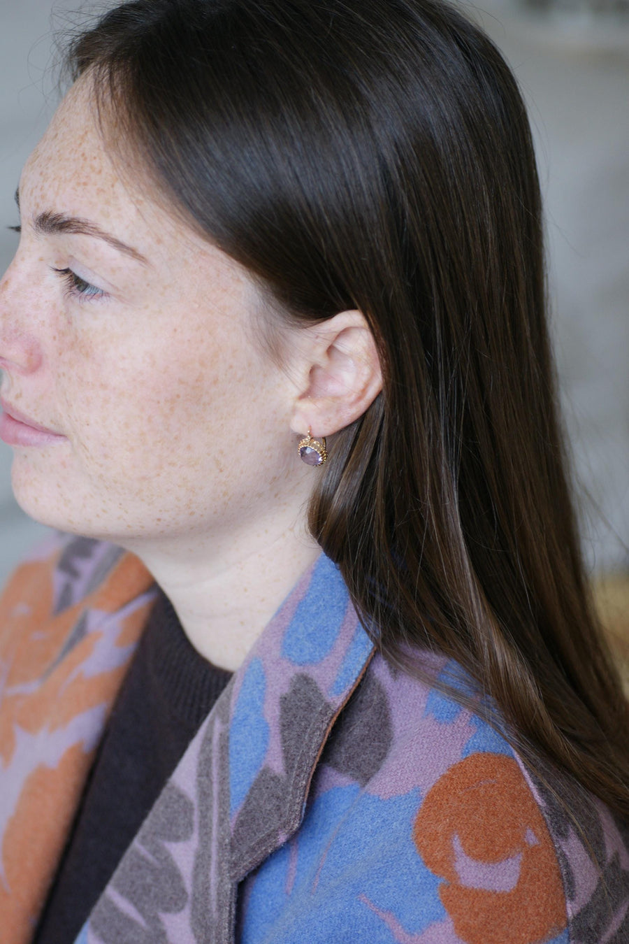 Antique Amethyst and Diamond Dormeuse Earrings on Yellow Gold