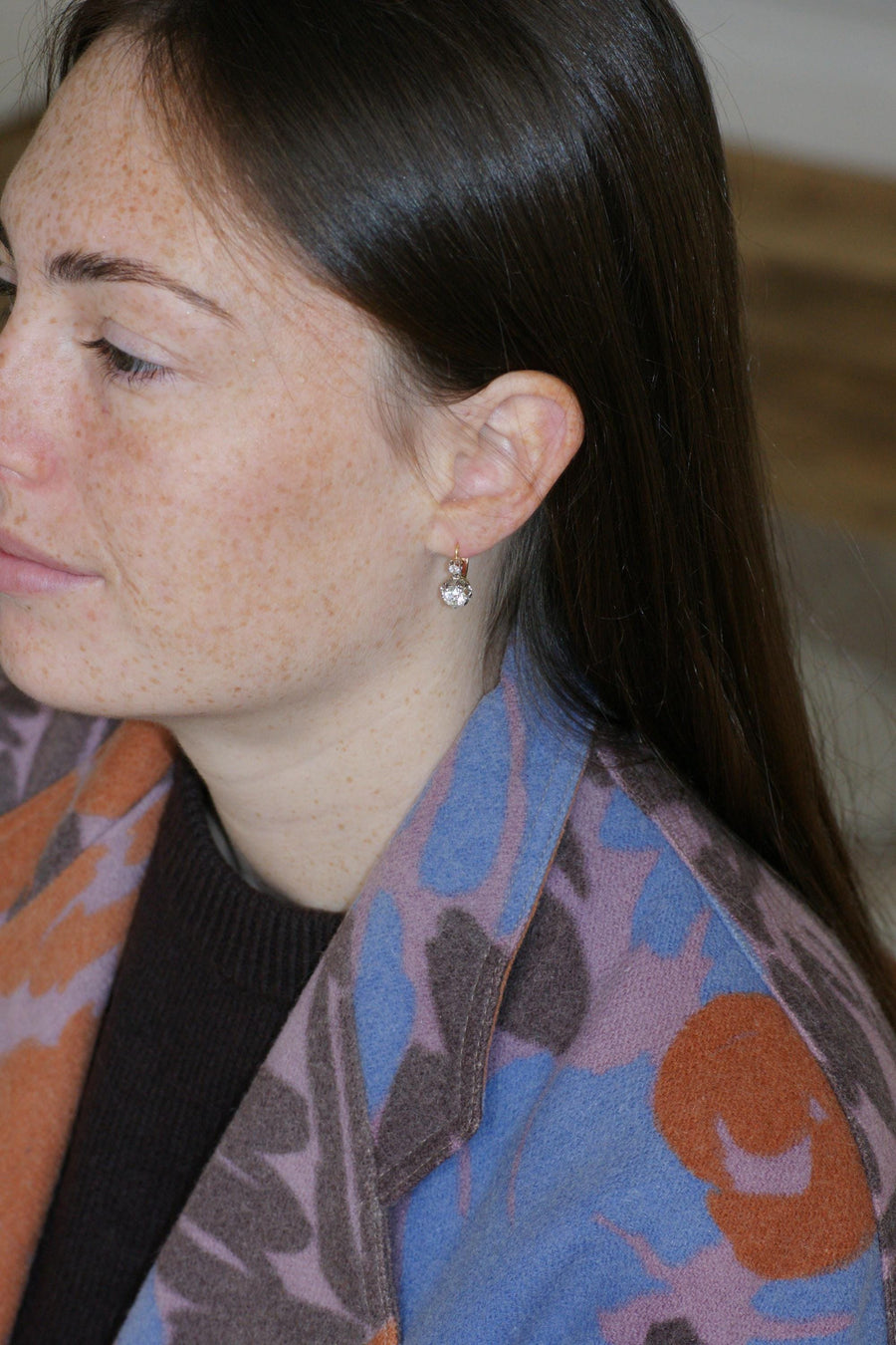 Antique 2.15 ct Diamond Dormeuse Earrings on Gold and Platinum