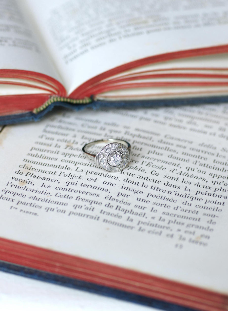 Art Deco Target Ring 0.75 Ct Diamonds on White Gold and Platinum