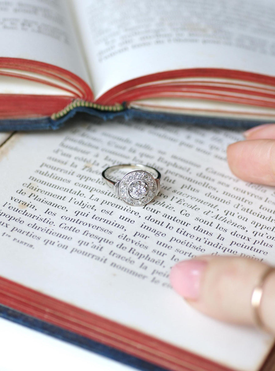 Art Deco Target Ring 0.75 Ct Diamonds on White Gold and Platinum